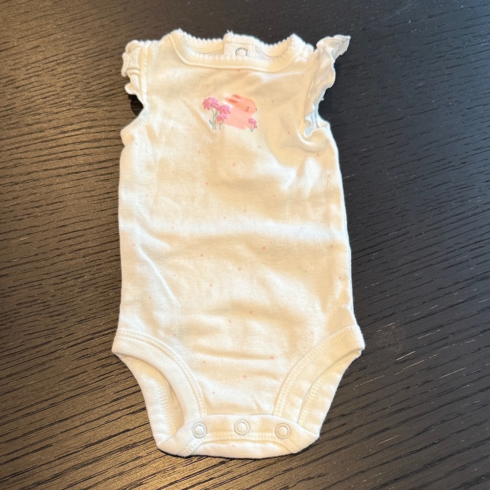 B11 Carter's Newborn White Bodysuit with Pink Design